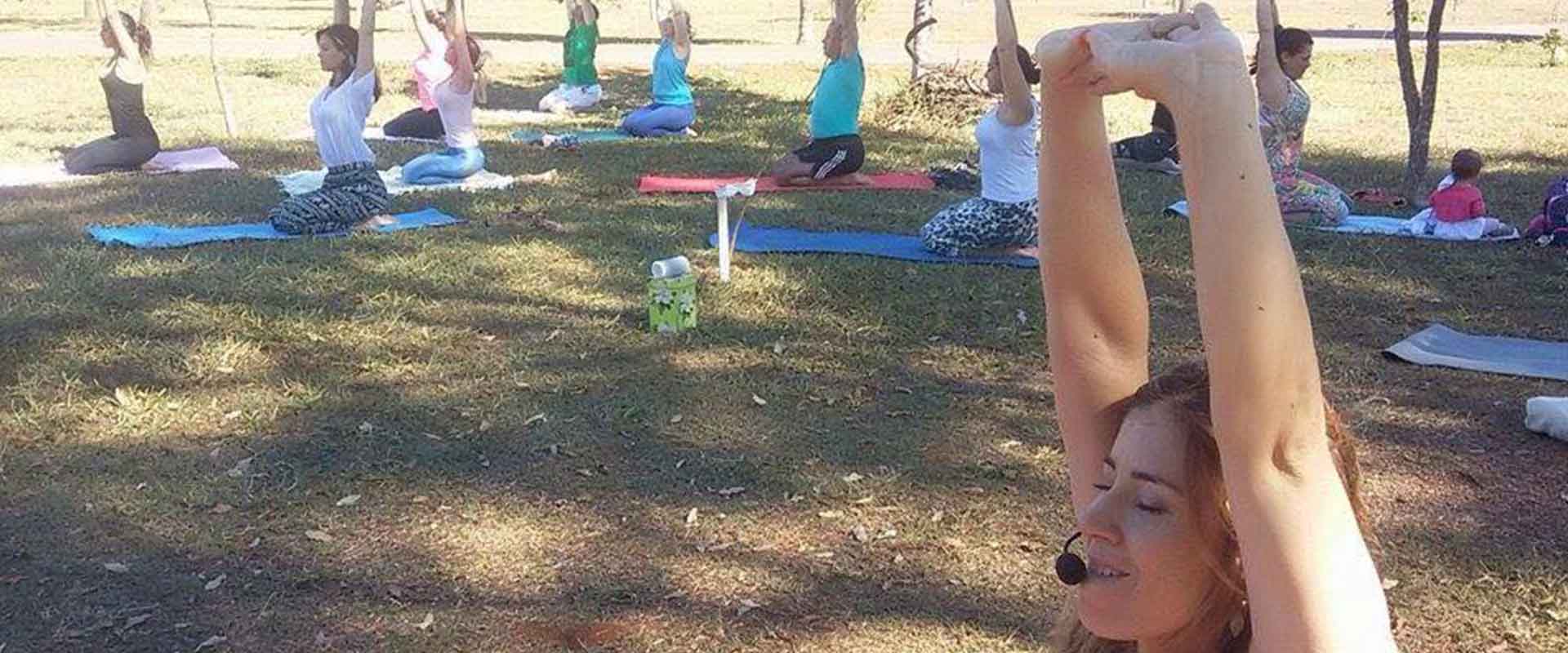A yoga retreat conducted by a lady for a group of people