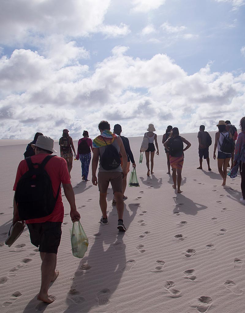 A group of people trekking across Baixa Grande