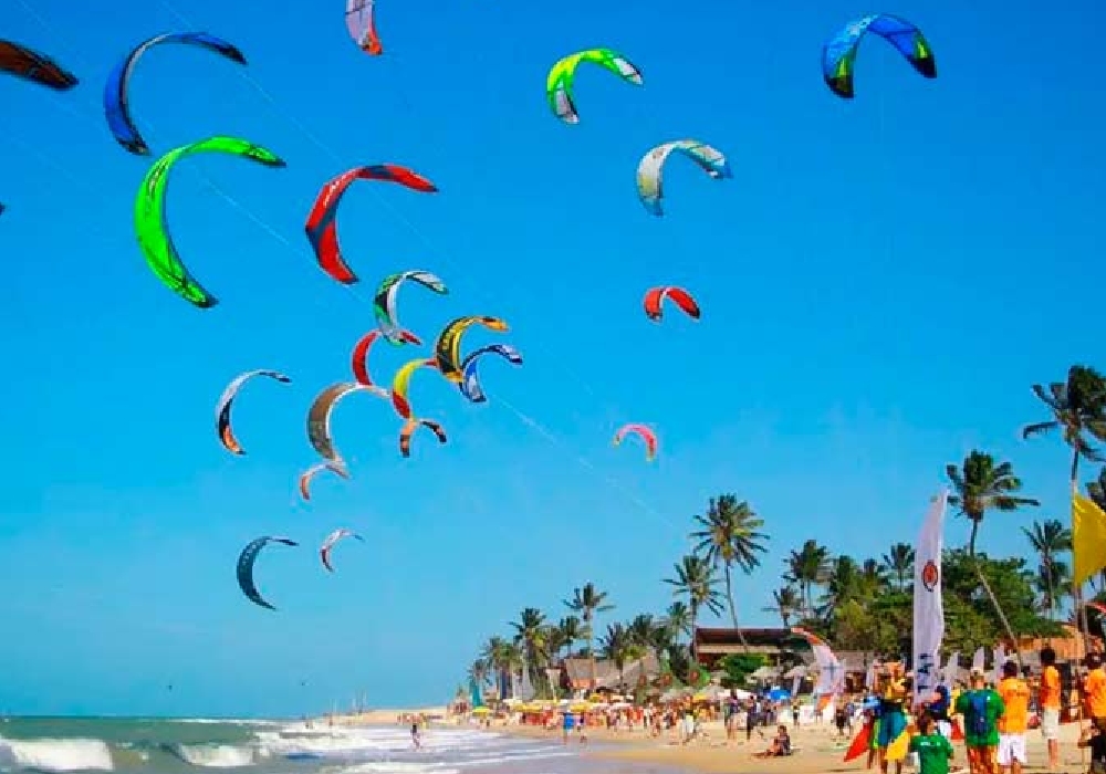 several parachutes in the air