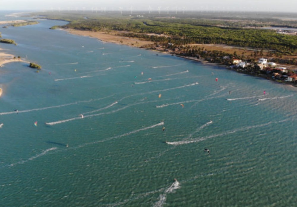 ariel view of people kite surfing