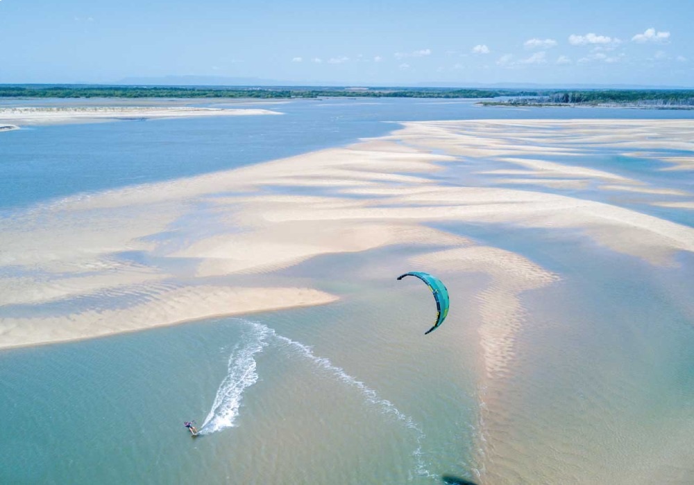 wind surfing at beach
