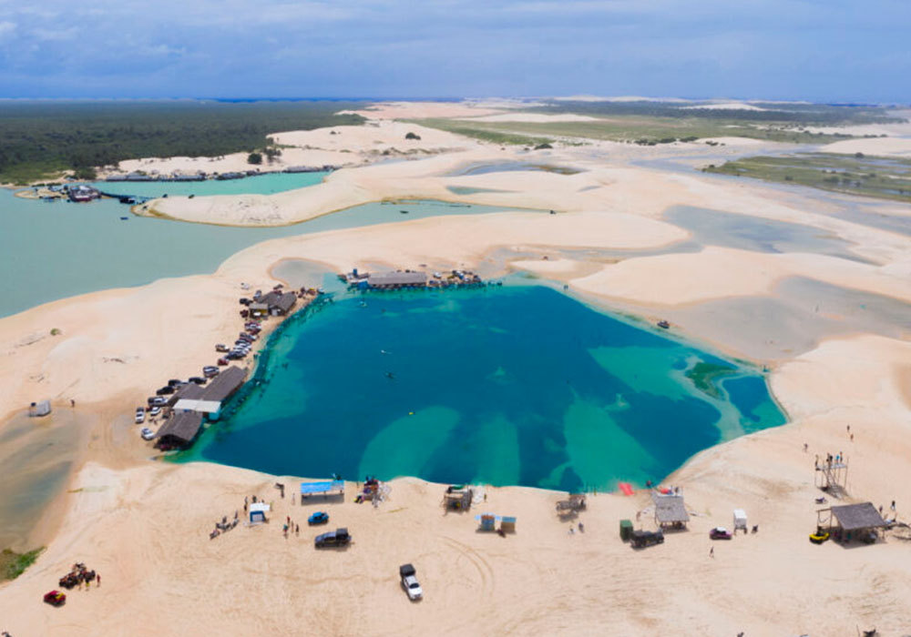 blue lagoon with sandy area